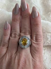 Vintage Sterling Silver 925 Yellow Citrine Color Halo Statement Ring Size 7