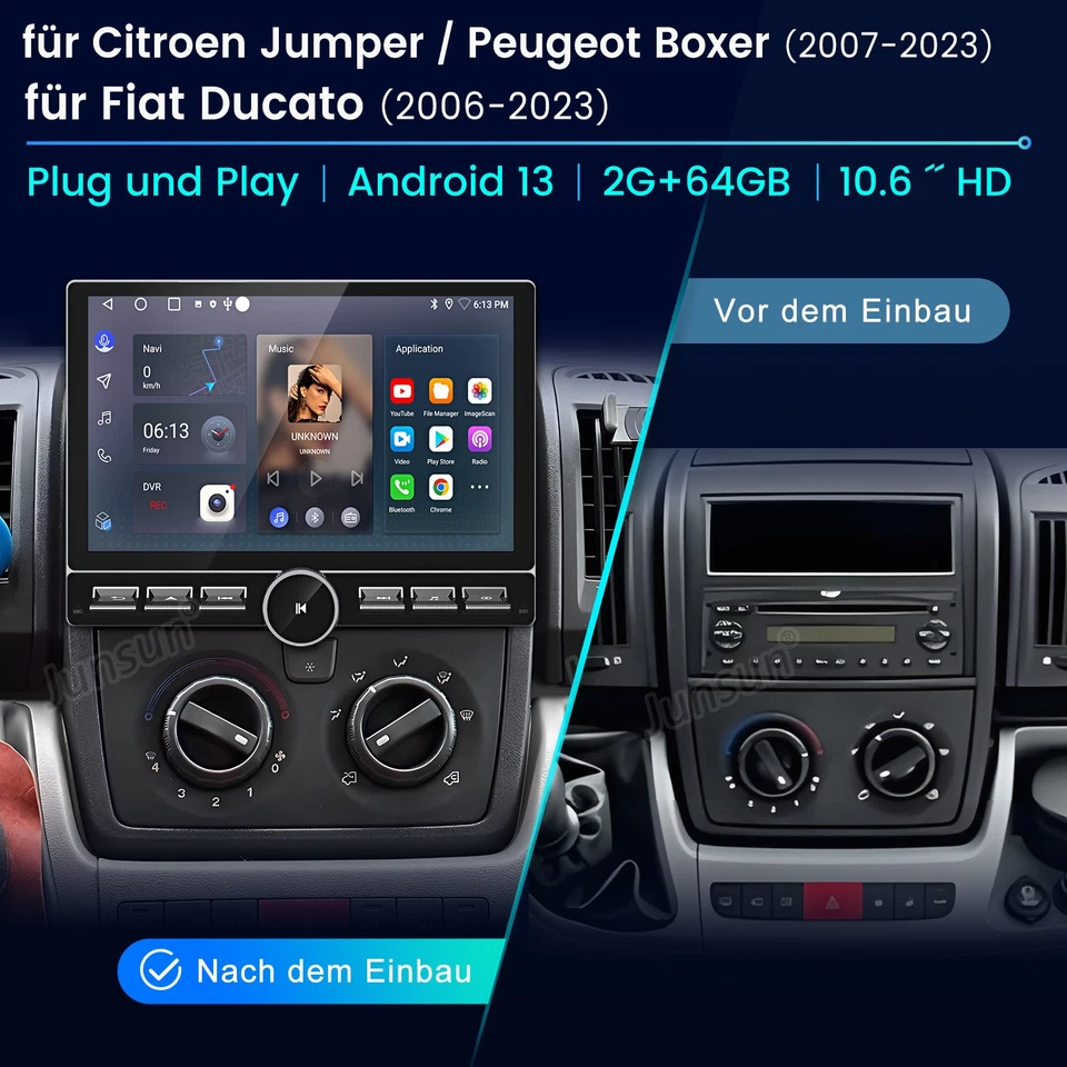 10.6'' Carplay Android 14 Autoradio GPS NAVI 64GB DAB+ Für Fiat Ducato 2006-2024 - Bild 2 von 4