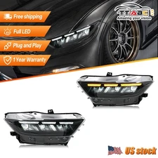 USED Carbon Fiber LED Headlights For 2015 16 2017 Ford Mustang Head Front Lamp
