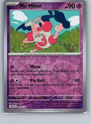 Mr. Mime 058/159 Reverse Holo Common Card Sv09: Journey Together Pokémon TCG -NM