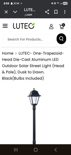 LUTEC Post Light W/ Integrated LEDs 1-Light Dusk Dawn Cast Solar Aluminum Black - Picture 1 of 11
