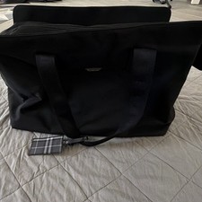 Burberry Black Solid Canvas Tote Bag Zip Closure Double Handles 18" Under