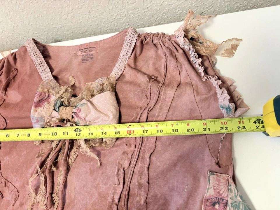 Top con lazo vintage reciclado talla única túnica encaje teñido a mano boho shabby chic Foto 4 de 4