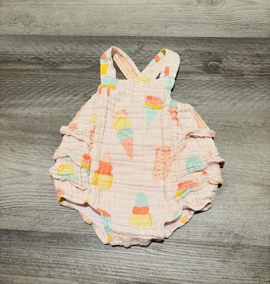 Angel Dear Baby Pink Ice Cream Print Muslin Bubble Romper 3-6 Months