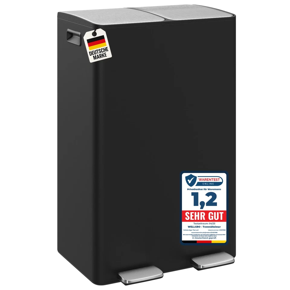 Treteimer 2x30 Liter Edelstahl Mülleimer Tretmülleimer Müllbehälter Abfalleimer - Bild 1 von 1