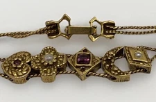 Vintage Goldette Signed Victorian Revival Slide Charm Bracelet 5 charms 7"