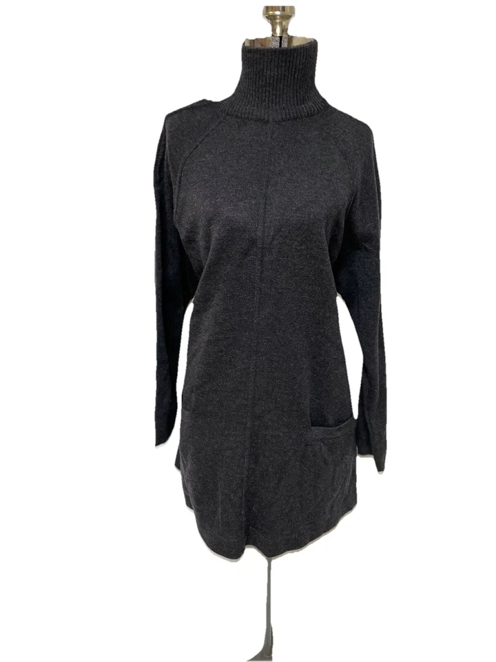 Vestido Max Mara Talla L Cuello Alto Lana Virgen Suéter Vestido Bolsillos Hecho en Italia Foto 3 de 4