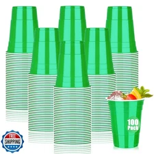 Dualshine 100 Pack Green Plastic Cups 16 oz,Disposable Cups for Party,Heavy D