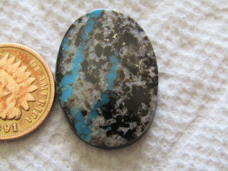 Turquoise Cabochon 17 carat Cab Unknown Origin Web Blue Green Boulder  