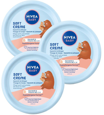   Nivea Baby Soft Pflegecreme Mandelöl pflegt schützt Gesicht Körper 3x 200ml  