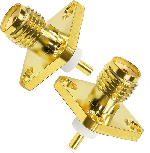 2 Pcs. CONNETTORE PER MONTAGGIO A PANNELLO SMA FEMMINA 4 FORI FLANGIA - Foto 2 di 2