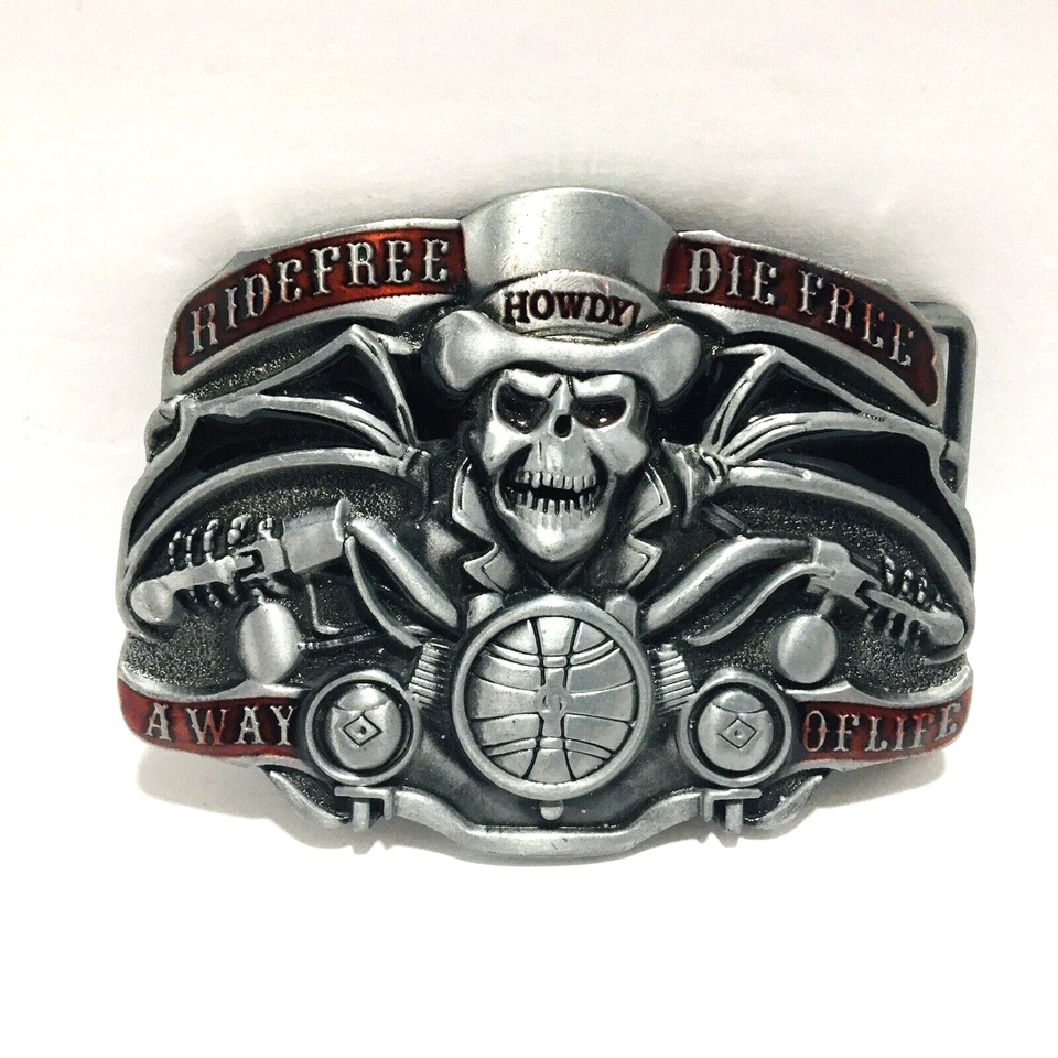 RIDE FREE HOWDY CINTURÓN HEBILLA APROXIMADAMENTE 3 1/4" X 2 3/8" MOTO CALAVERA NUEVO Foto 2 de 3
