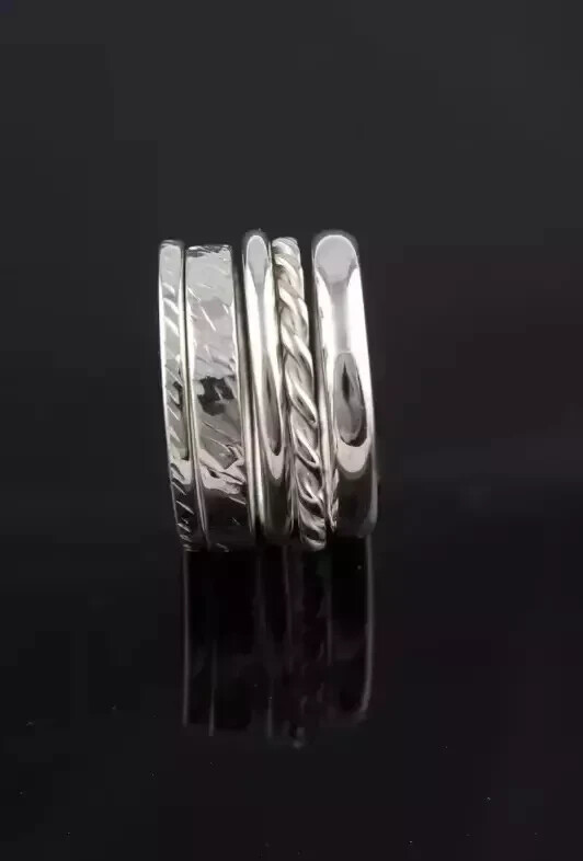 5 Thin 925 Sterling Silver Rings Set for Men & Women - Handmade Elegance PS1