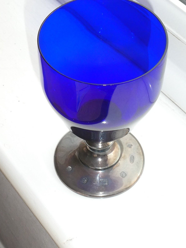 Bristol Blue glass and hallmarked silver rummer