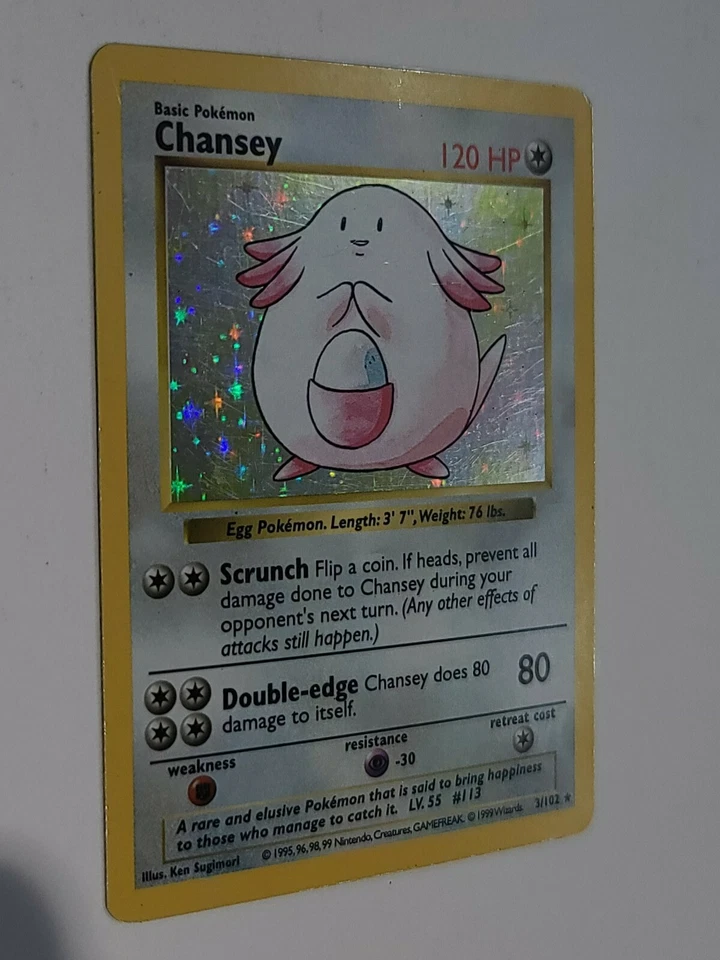 Shadowless Chansey 3/102 Base Set Holo Rare Pokemon Card Original 90's Vtg - Image 2 of 4