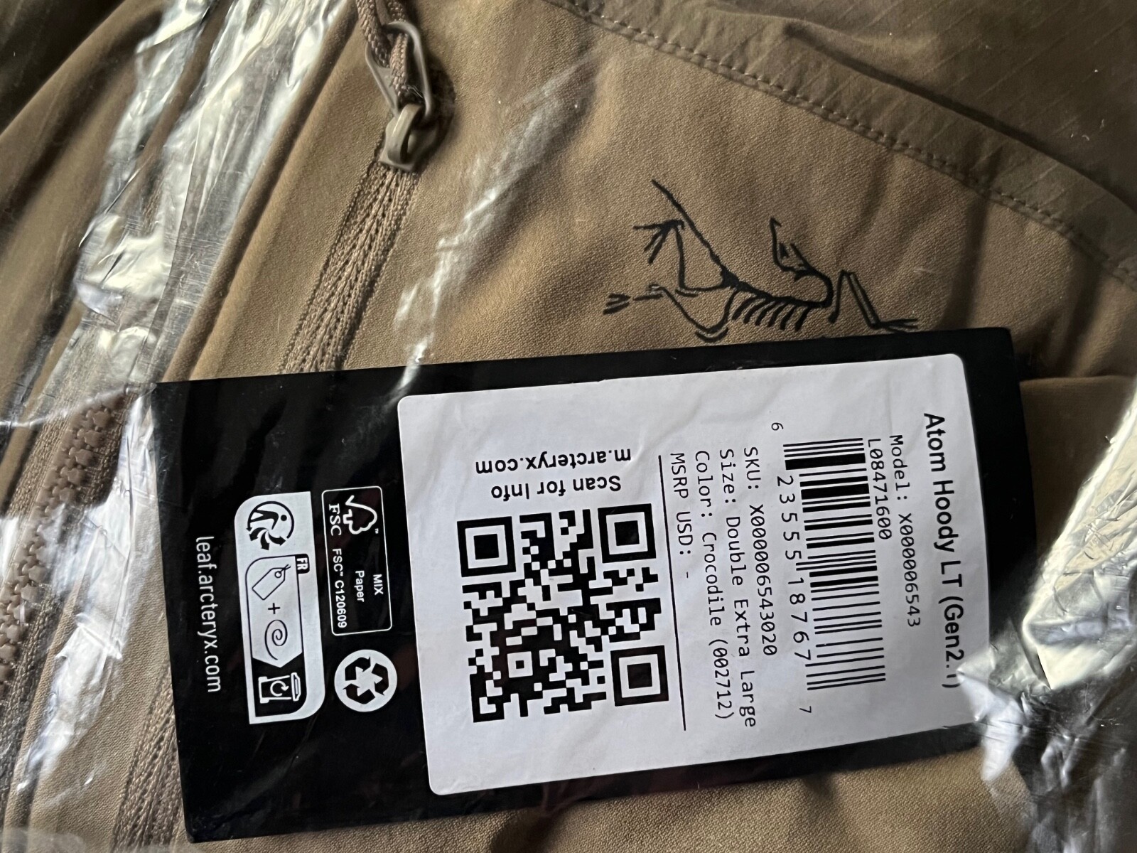 ARC'TERYX Giacca Arc’teryx Leaf Crocodile Atom Hoody LT full zip nuova con etichette taglia XXL Gen 2.1