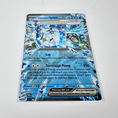 Pokemon Máscara Verde Azulado Ogerpon Ex 190/167 - Máscara De Crepúsculo - Tarjeta Pokemon De Arte Completo - Rara Secreta