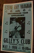 STEVIE RAY VAUGHAN 1986 TEXAS CONCERT POSTER vaughn art Gilley's Club tour 5/1