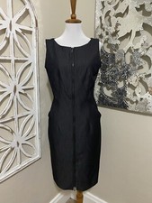 CALVIN KLEIN size 4 CHARCOAL POCKETS ZIP FRONT SLEEVELESS SHEATH DRESS