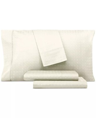 AQ Textiles IVORY Ultra Lux 1000 Thread Count Swiss Dot 4-Pc. Queen Sheet Set