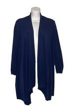 Simonton Say Women Cardigan Large Blue Cinch Sleeve Open Front Sweater USA Made