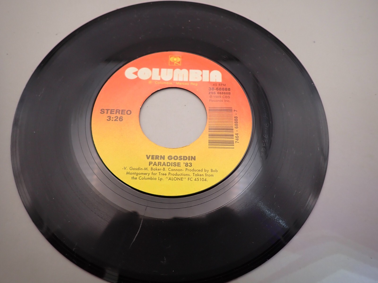 VERN GOSDIN: I'm Still Crazy / Paradise '83. 45 RPM Columbia