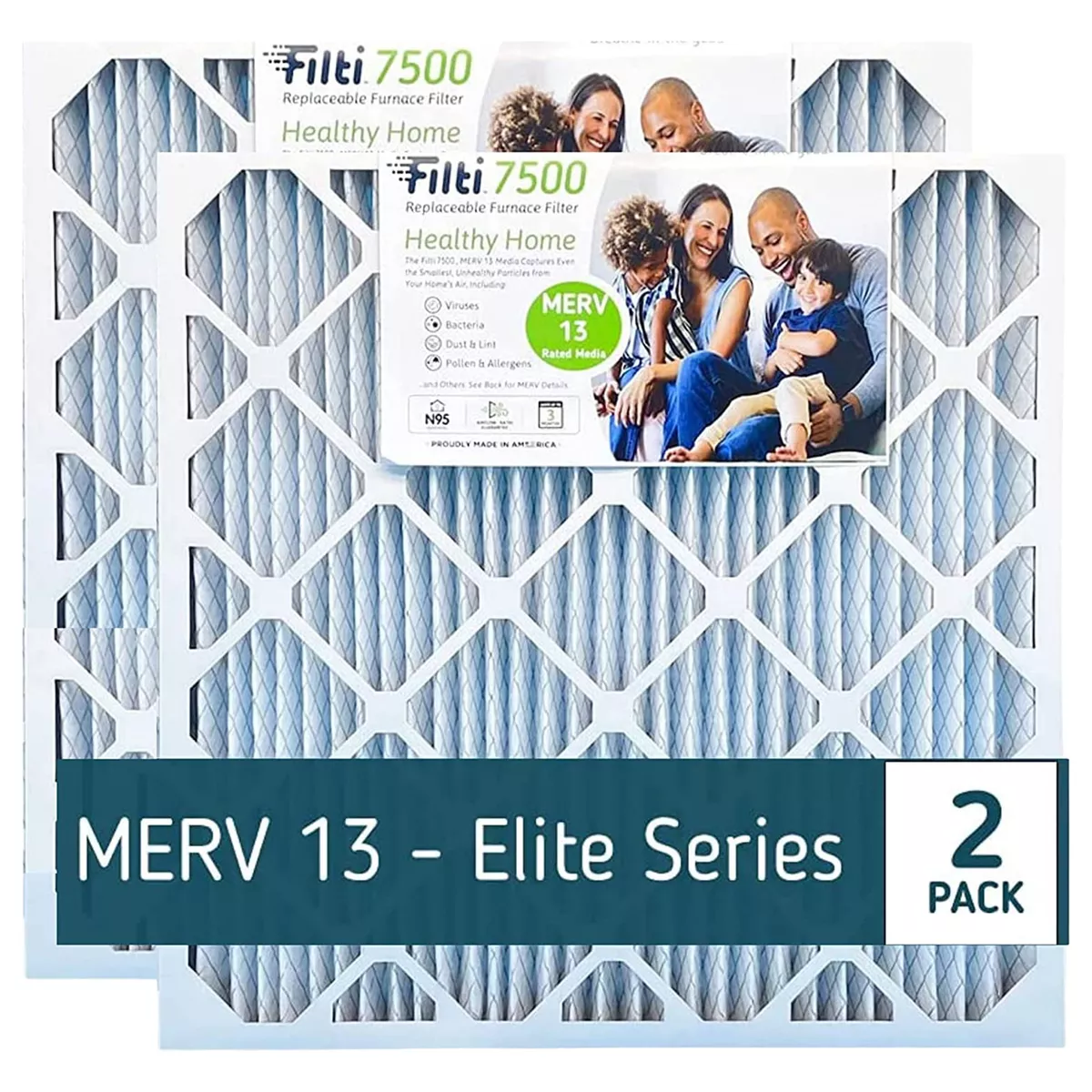 Pleated Home HVAC Furnace 16 x 25 x 5 MERV 13 Air Filter 2 Pack