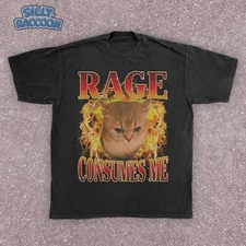 Angry Cat Meme Shirt, Edgy Men's Cotton Tee, Unhinged Dark Humor Top, Funny Gift