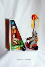 Tin Litho Wind Up Elephant on Bicycle with Spinning Ball - W/ Orig Box - Nice