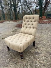 Fauteuil Chauffeuse avec tissu en lin et capiton , Pieds et forme Napoléon III