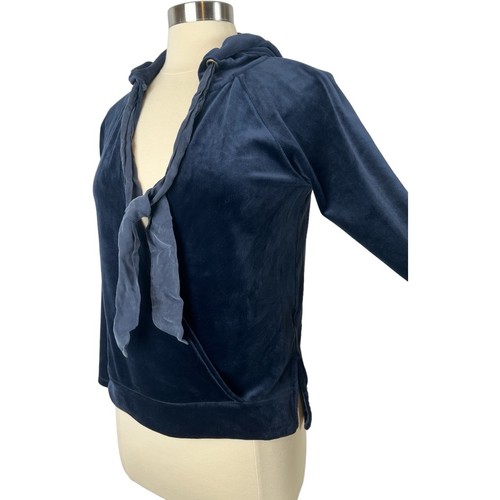 Anthropologie Saturday Sunday Hoodie Women Extra Small Velour Wrap Navy Flare - Picture 2 of 11