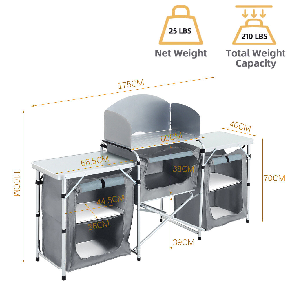 Camping Kitchen Stand Aluminium Storage Portable Cooking Windshield