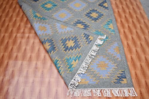 Grey Color Hand Woven Dhurrie Afghan Kilim Turkish Decorative Wool Rugs 4x6 - Picture 6 of 6