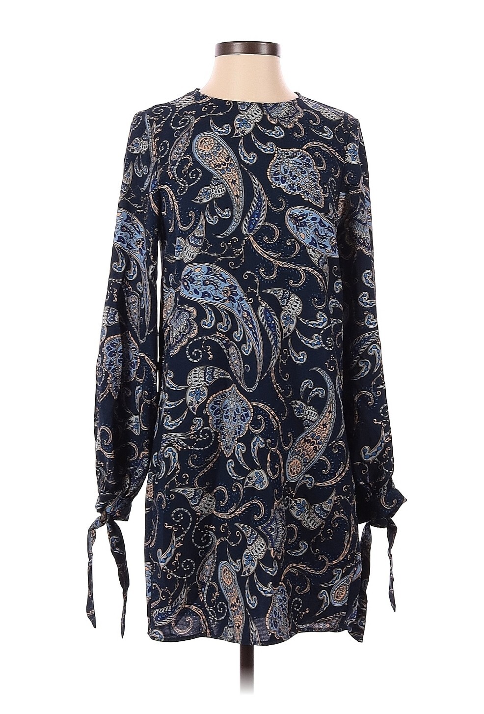 HM Shift Dress Women Sz 2 Blue Paisley Keyhole Neckline Long Sleeve Above Knee thumbnail 10