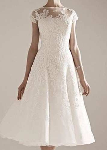 Cap Sleeve, Lace, Wedding Gown - Size 
