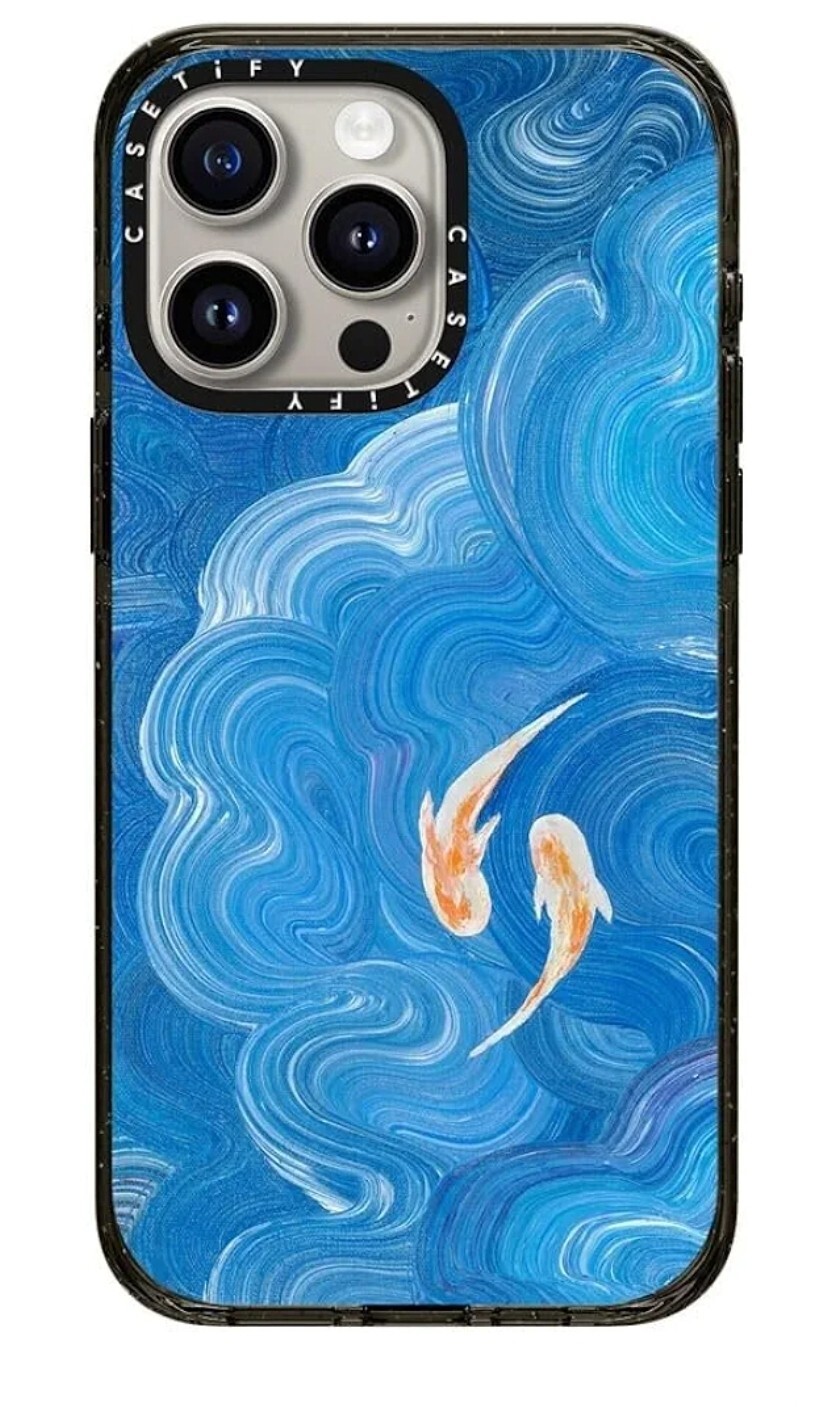 CASETiFY Impact iPhone 15 Pro Max Case with Two Little Koi Design in Clear Black-image