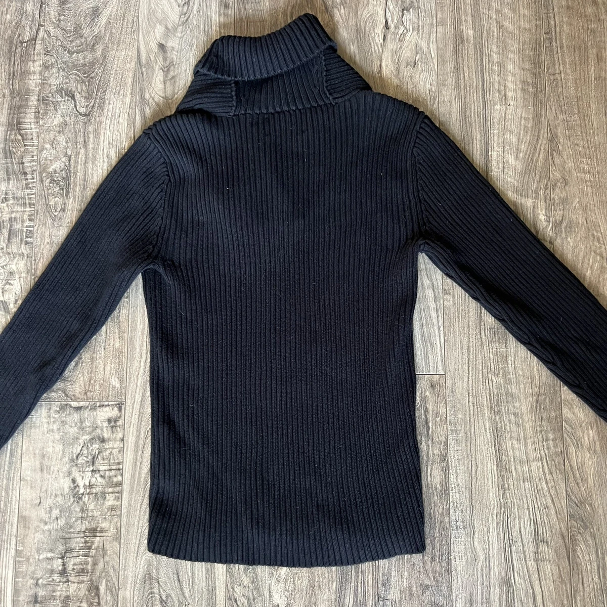 Vintage Polo Ralph Lauren Sweater Black Thick Knit Ribbed Womens Size S Small