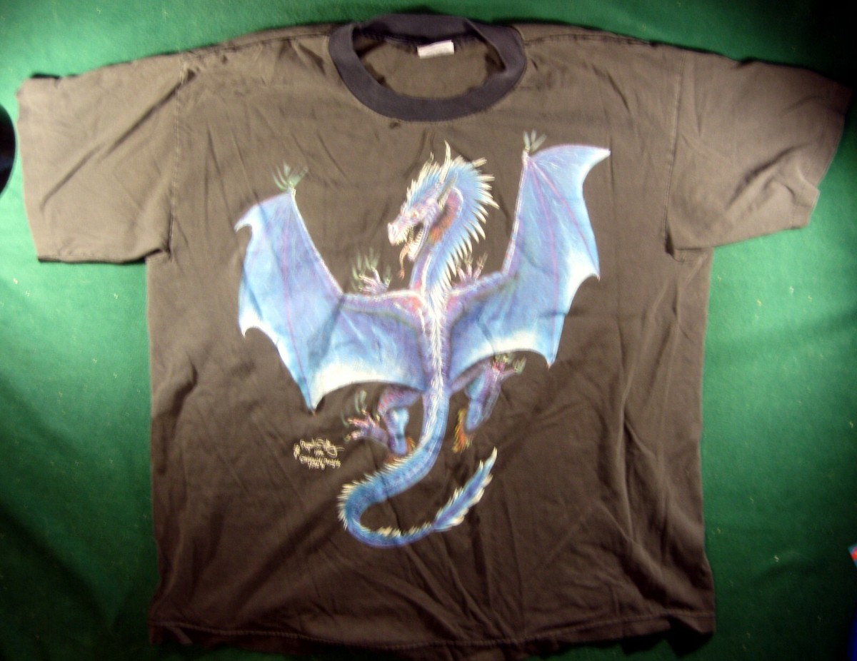 Vintage 90's Blue Dragon T-shirt Offworld Designs (1996