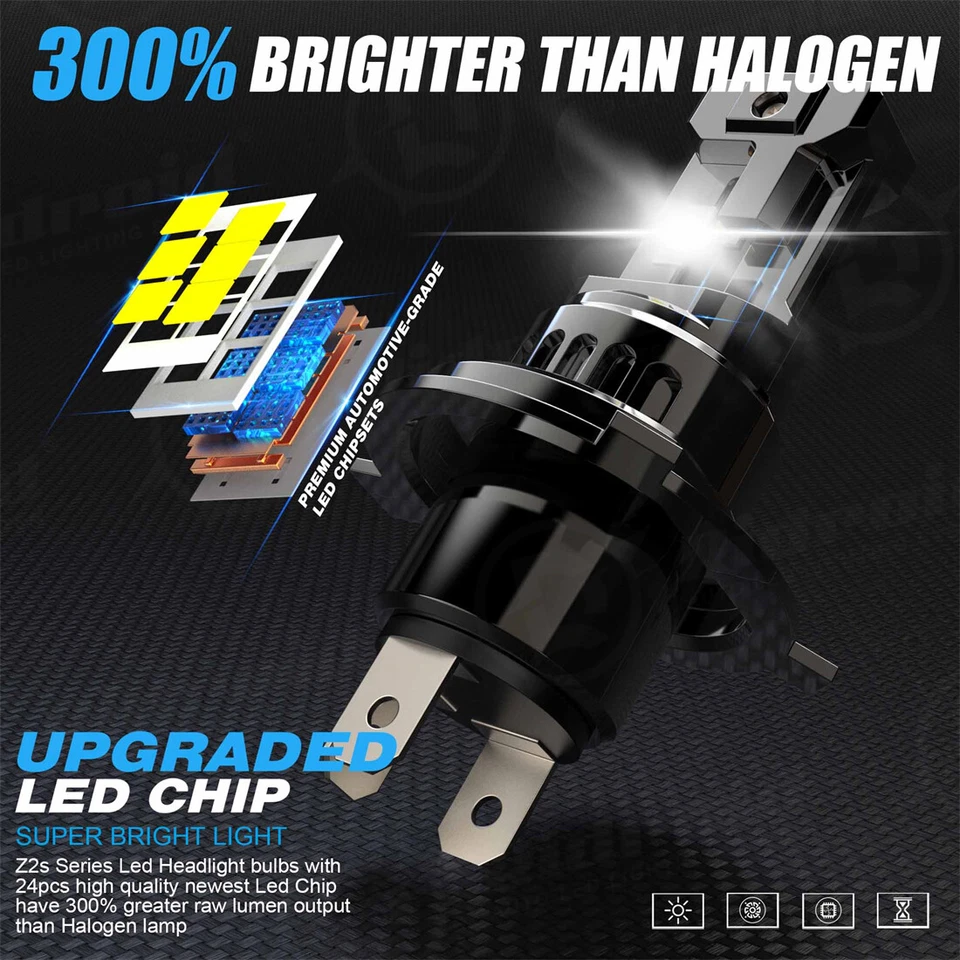 For Motorcycle H4 6500K LED Hi/Lo Beam Front Light Bulb Super Bright Headlight - Image 3 of 4