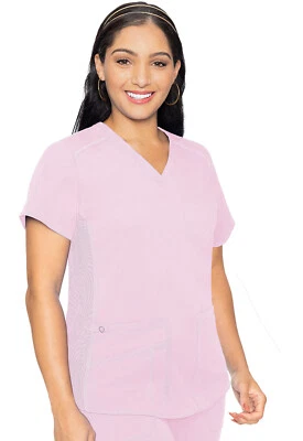 Med Couture Touch Women Scrub V-Neck Shirttail Top MC7459 IPNK Ice Pink Fre Ship - Image 1 of 3