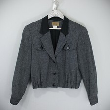Vintage New Gray Wool Crop Jacket, Suede Collar S. 6 SMALL, MEDIUM Pendleton CFC