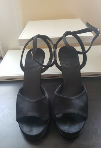 Giorgio Armani Open Toe Satin Sandals Kitten Heel Black EUR 36.5 / US 5.5 -6 - Picture 7 of 8