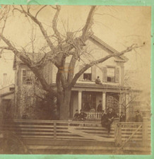 C.1870 OSWEGO, NY REEVES CHILD READING ON ROOF SITTING FENCE PHOTO STEREOVIEW F6