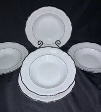 Vintage Walbrzych Poland Platina Silver Platinum 5 Rim Soup Bowls Embossed White