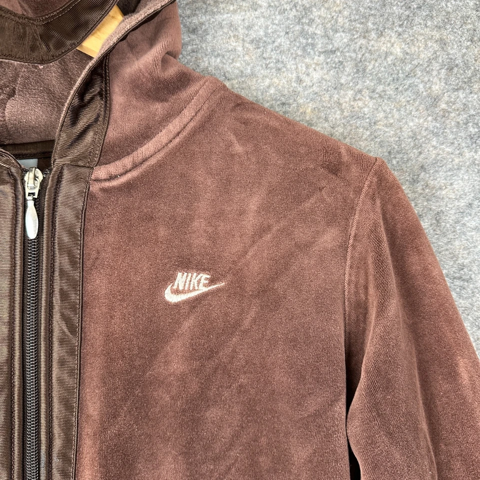 Vintage Nike Velvet Velour Jacket Womens Medium 8-10 Brown Full Zip Sweatshirt - Image 2 of 4