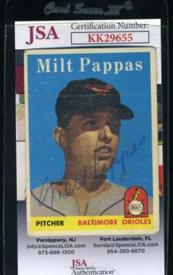 Milt Pappas JSA Coa Autograph 1958 Topps Rookie Hand Signed