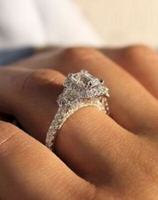 5Ct Emerald Cut Lab Created Diamond Women Engagement Ring 14K White Gold Plated