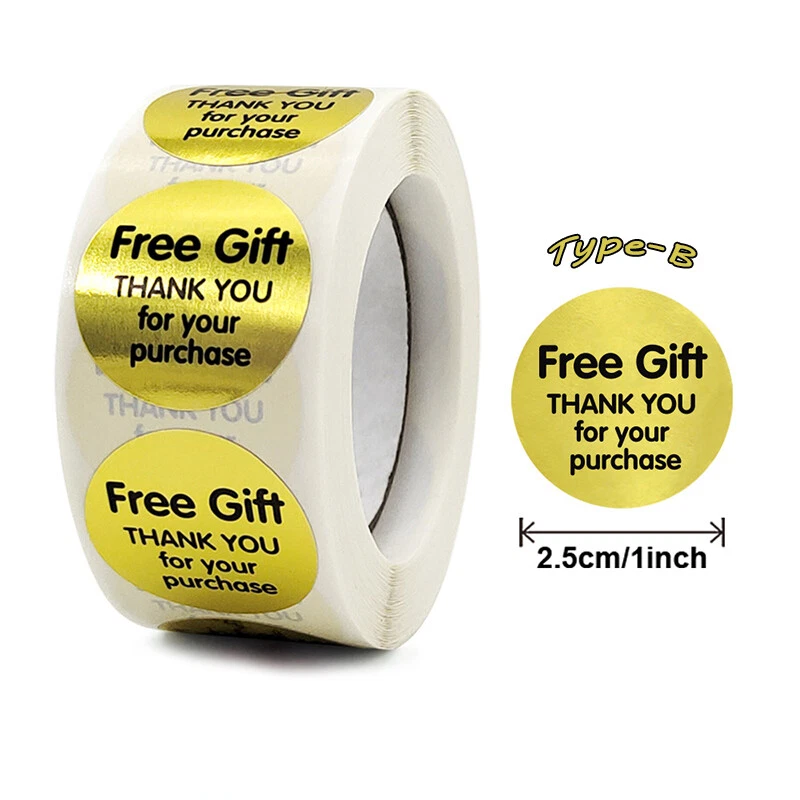 "Free Gift" Sticker Adhesive Label Gold Foil Food Packaging 1 inch 500pcs/Roll - Image 3 of 4