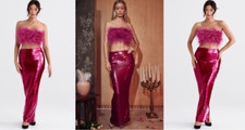 HOUSE of CB Hot Pink Alexis Sequin Embellished Slim Bodycon Maxi Skirt S 4/6 💗