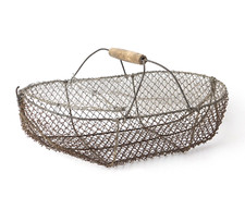 Large French Antique Wire Escargot Collecting Basket With Lid Flower Forage Trug